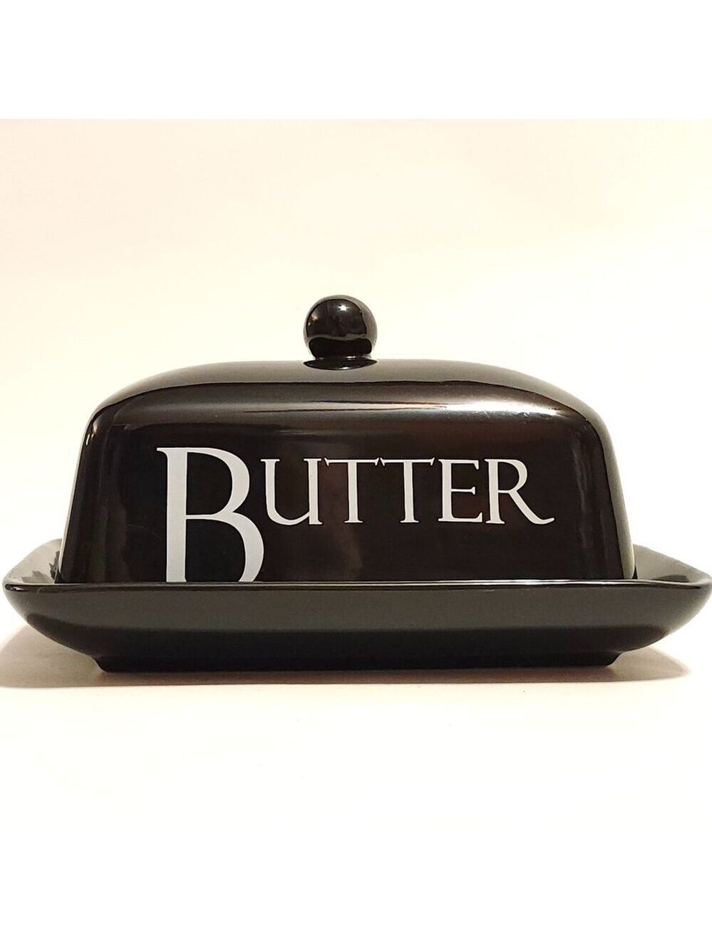 CLASSIC BUTTER DISH BLACK AND WHITE Cloche Style 2 Piece
